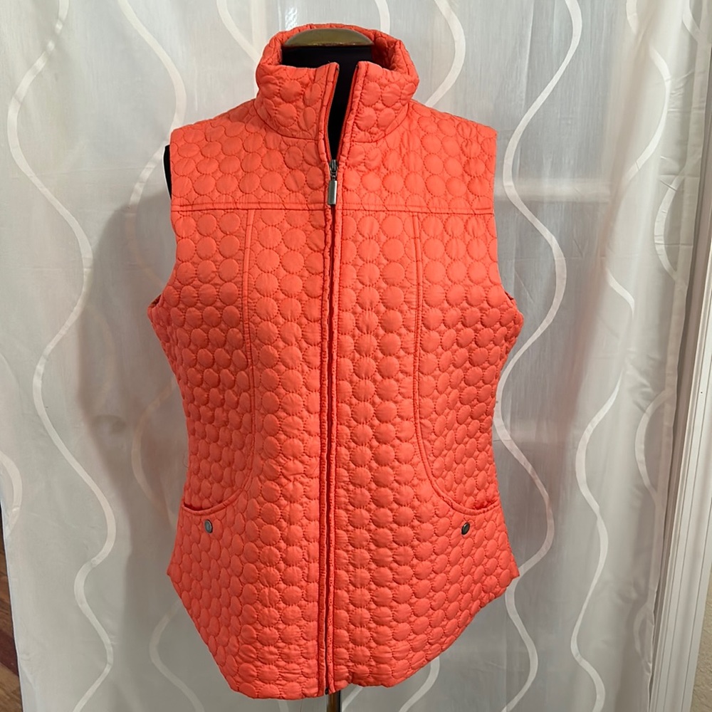 Kate Park, Orange Quilted Zip Up Vest, Size Large